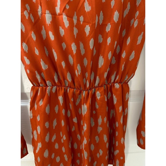 Women’s Boutique Bell Long Sleeve Romper Tie Back Detail Orange Rust Pattern - Picture 4 of 12